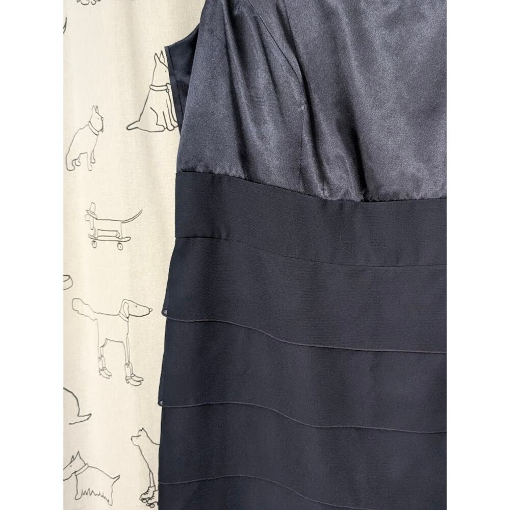 Dana Kay Navy Satin Evening Gown Tiered Dress Womens 14 Sheer Overlay Cocktail - Picture 5 of 7
